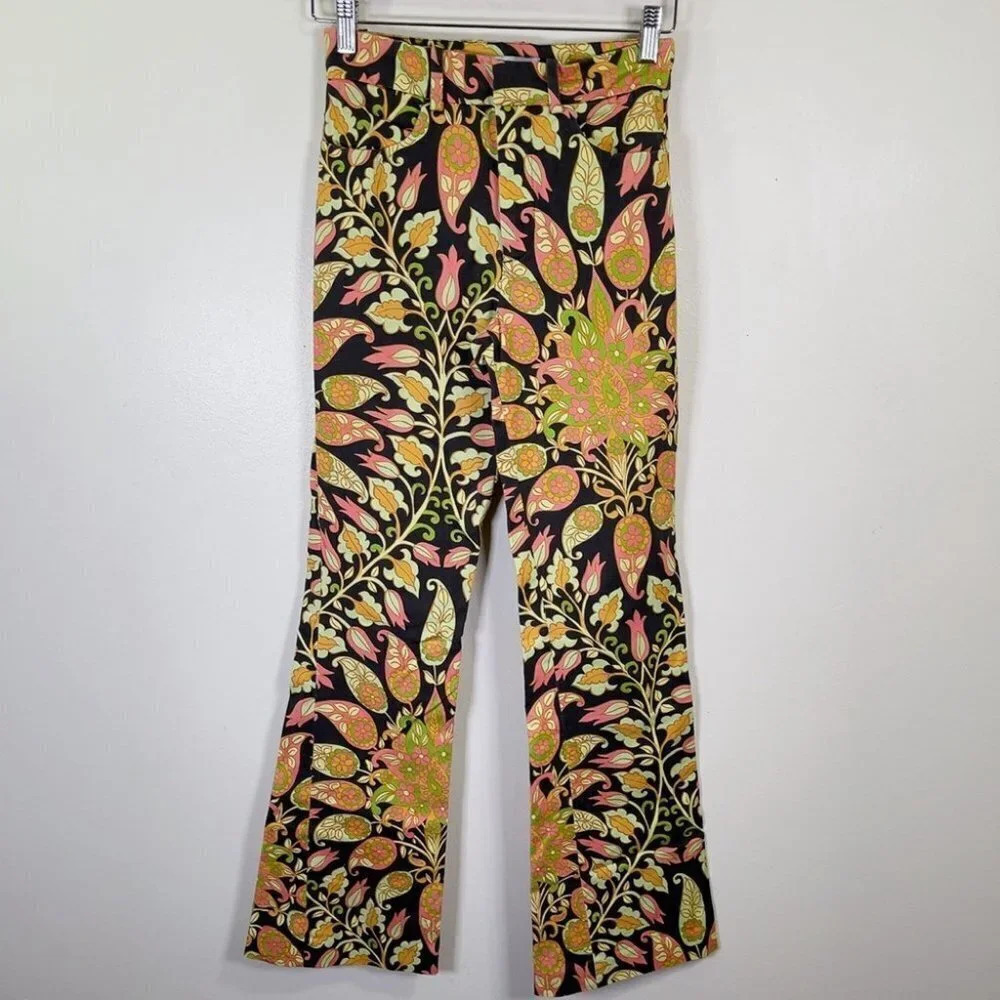 Zara 70s Multicolored Groove Flare Paisley Printed Pant - Picture 4 of 15